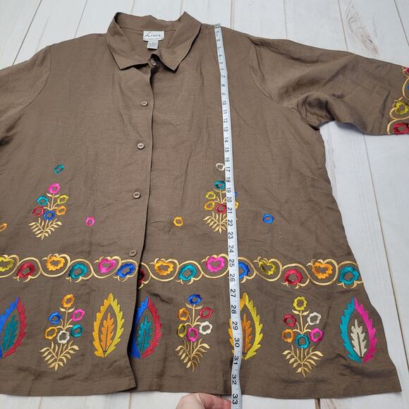 Vintage Linea Louis Dell'Olio linen heavily embroidered button down top - Picture 2 of 7